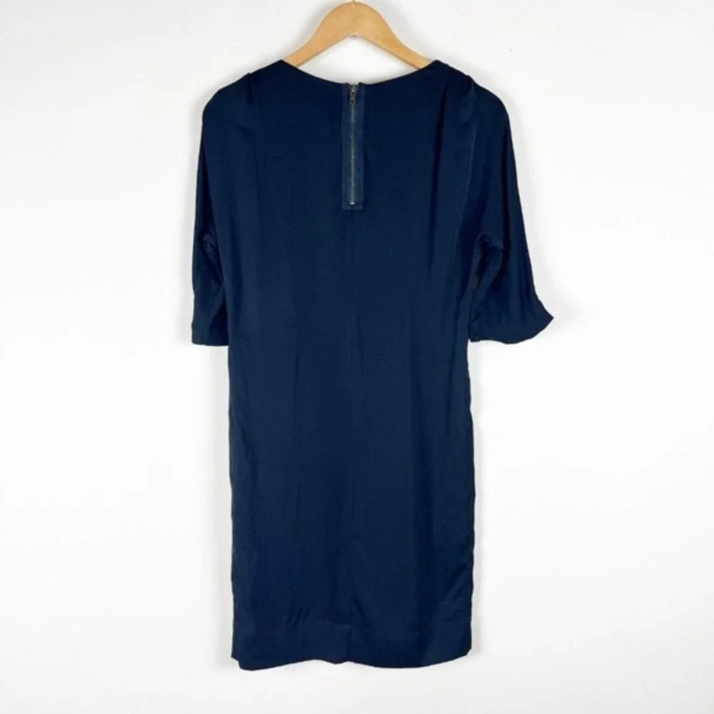 2/$30 Massimo Dutti  Navy SILK Blue Scoop‎ Neck Zip Back Shift Dress 4